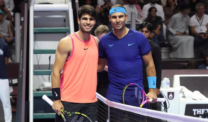 Carlos Alcaraz y Rafael Nadal en el Six Kings Slam