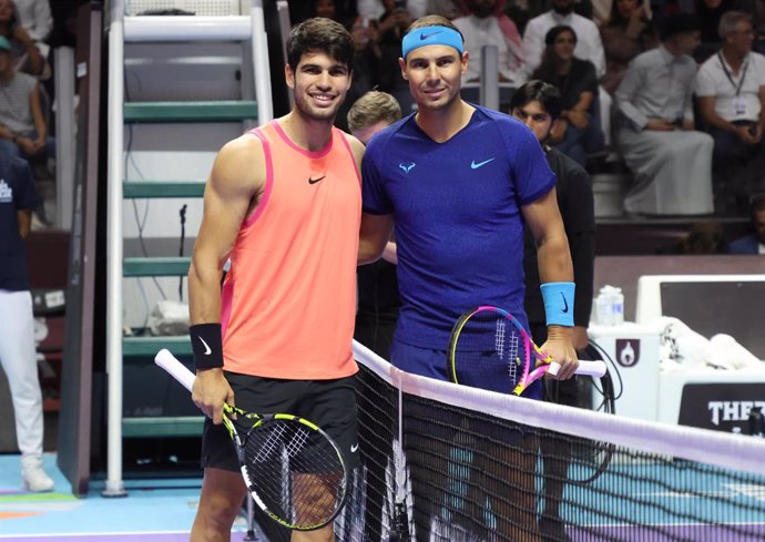 Carlos Alcaraz y Rafael Nadal en el Six Kings Slam