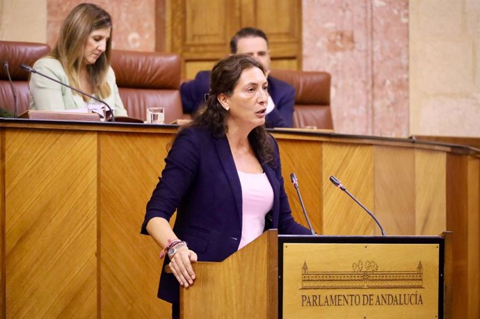 La consejera de Inclusión Social de la Junta de Andalucía, Loles López, en el pleno del Parlamento de Andalucía.