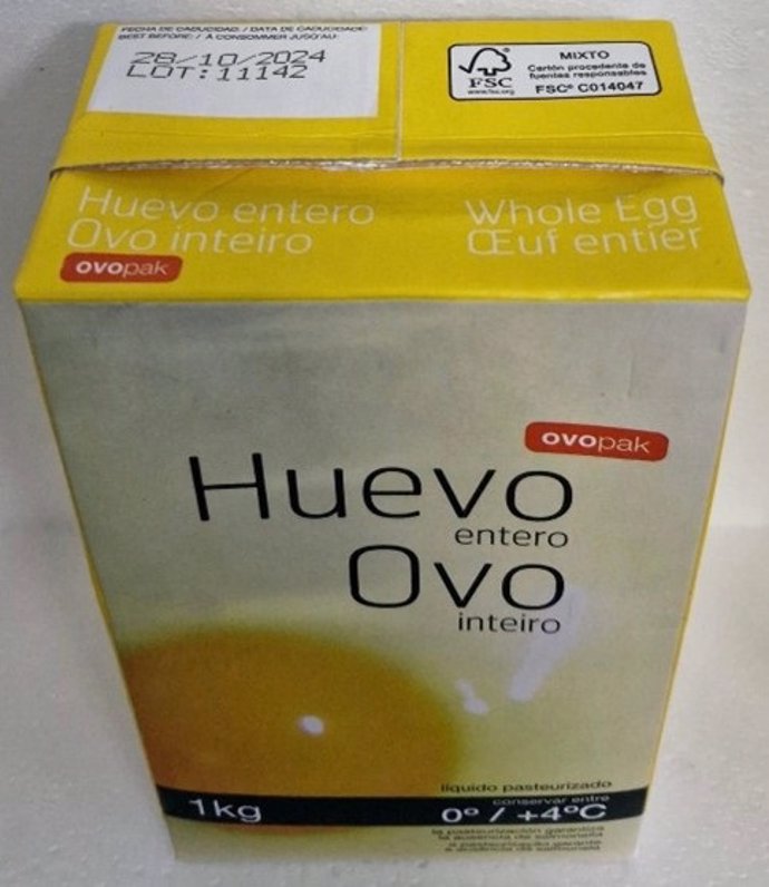 Alertan de salmonella en bricks de huevo líquido pasteurizado de Ovopack en Andalucía, Cataluña y Extremadura