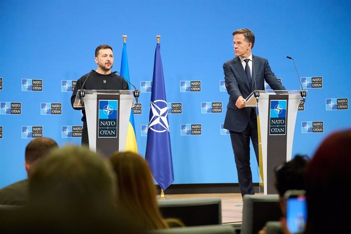 Comparecencia conjunta del presidente de Ucrania, Volodimir Zelenski, y el secretario general de la OTAN, Mark Rutte