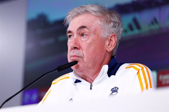 El entrenador del Real Madrid, Carlo Ancelotti, durante una rueda de prensa.