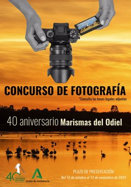 Cartel del concurso de fotografía por el 40 aniversario de Marismas del Odiel (Huelva).