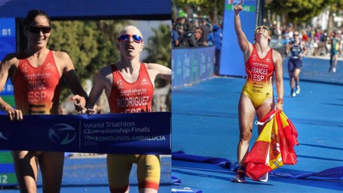 Las paratriatletas Susana Rodríguez y Marta Francés, en el Mundial de Torremolinos 2024.