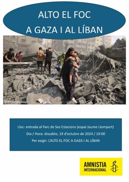 Cartel de la convocatoria para pedir un alto el fuego en Gaza y Líbano.