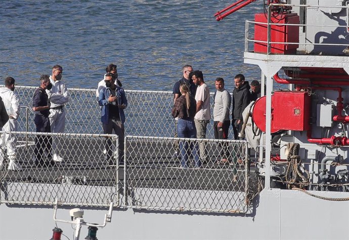 October 16, 2024, Shengjin, Shengjin, Albania: Arrival of the first migrants (Right) whose asylum applications will be processed in Albania instead of in Italy