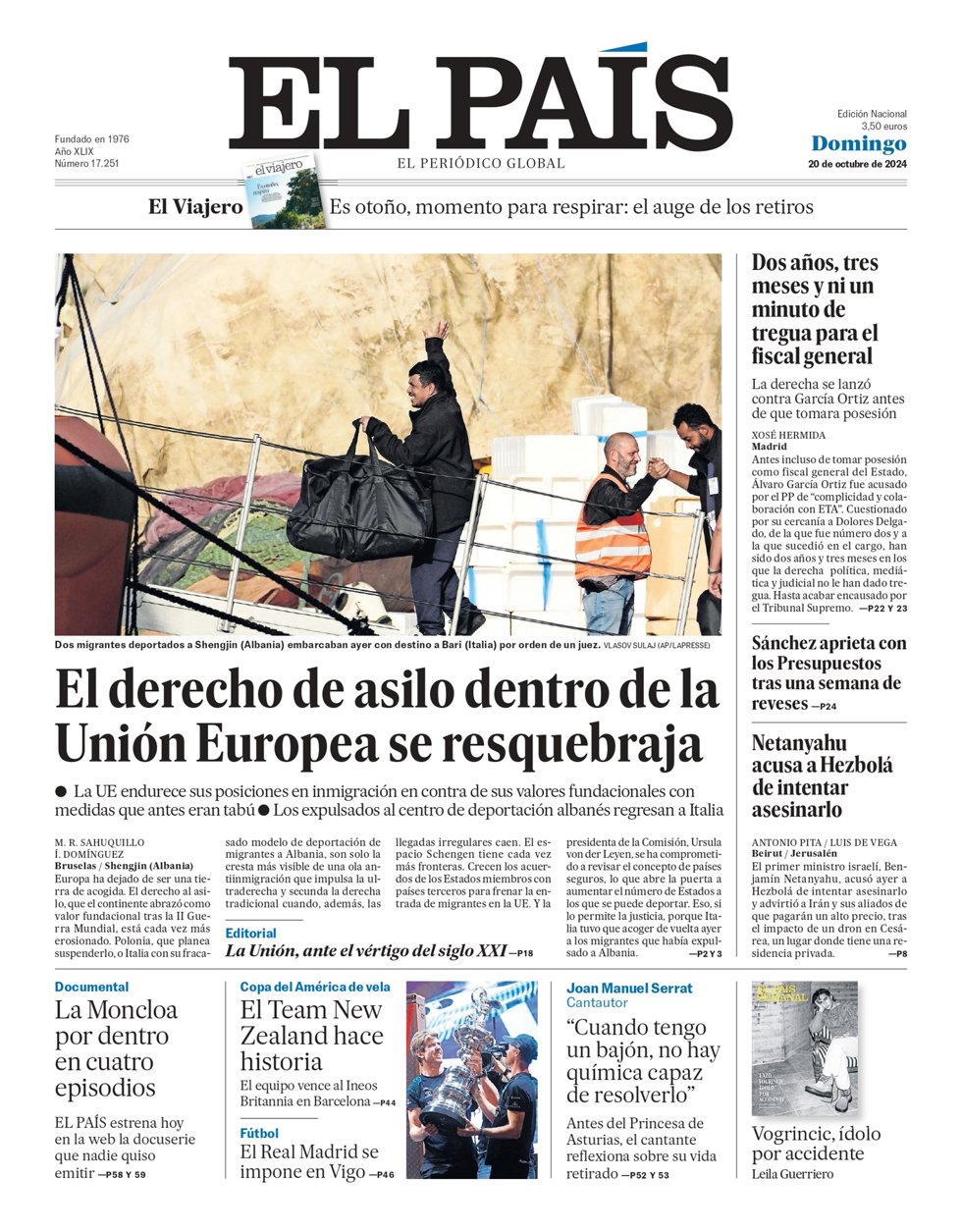 Portada de El País 20.10.2024