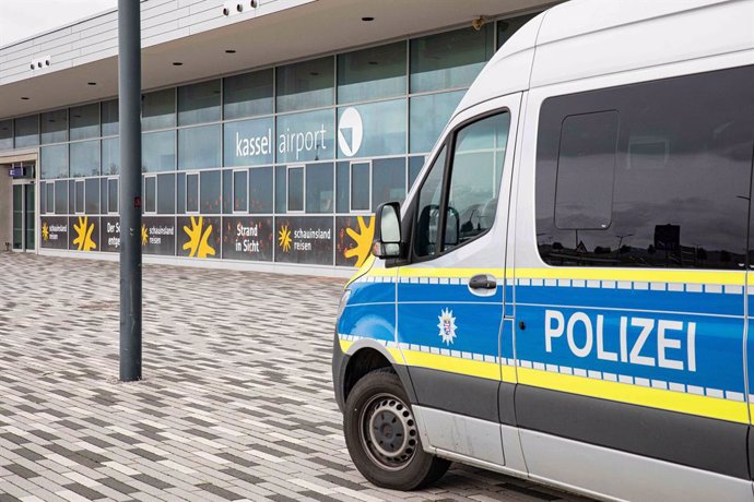 October 9, 2024, Calden, Hesse, Germany: Prior action from youths. On October 9, 2024 the Last Generation attempted an action at the quiet Kassel-Calden airport and failed. The police took the activists away.