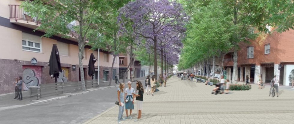 Recreación de la calle de Europa tras la pacificación, en el barrio de Les Corts de Barcelona (Catalunya)
