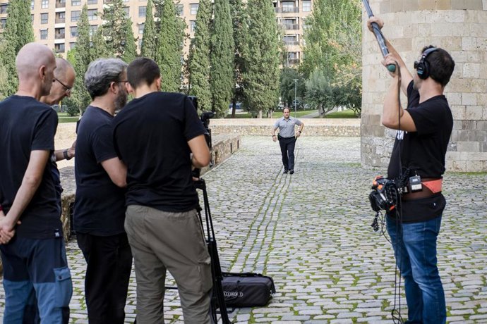 Imagen del rodaje del cortometraje "El Trovador", en el Palacio de la Aljafería de Zaragoza.