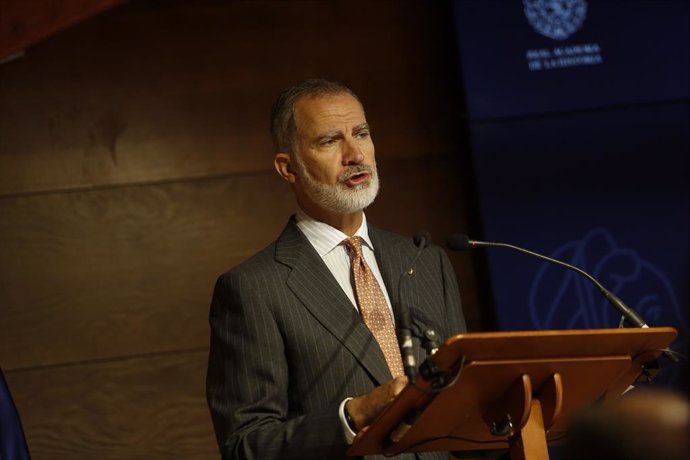 El Rey Felipe VI inaugura el  'Encuentro de Academias Hispanoamericanas de la Historia: Una historia compartida y sus Academias', en el Palacio de los Barrantes-Cervantes, a 4 de octubre de 2024, en Trujillo, Cáceres, Extremadura (España). El acto se desa