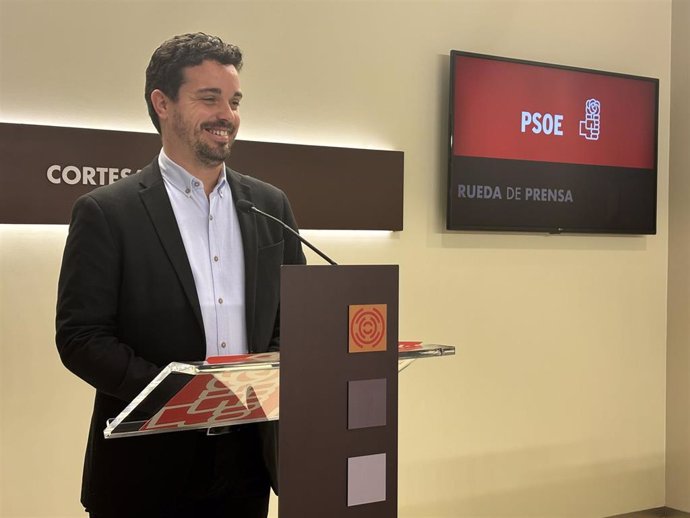 El portavoz adjunto del PSOE en las Cortes de Aragón, Darío Villagrasa, en una rueda de prensa.