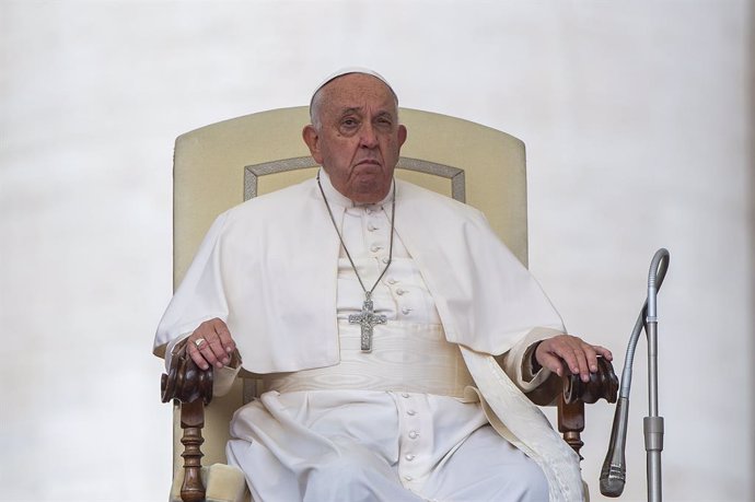 16 October 2024, Vatican, Vatican City: Pope Francis sits during the weekly general audience at St Peter's square in the Vatican. Photo: Vatican Media/IPA via ZUMA Press/dpa