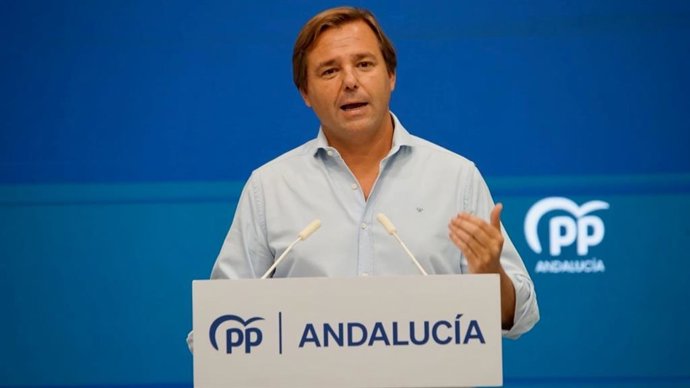 El secretario general del PP-A, Antonio Repullo, en rueda de prensa. (Foto de archivo).