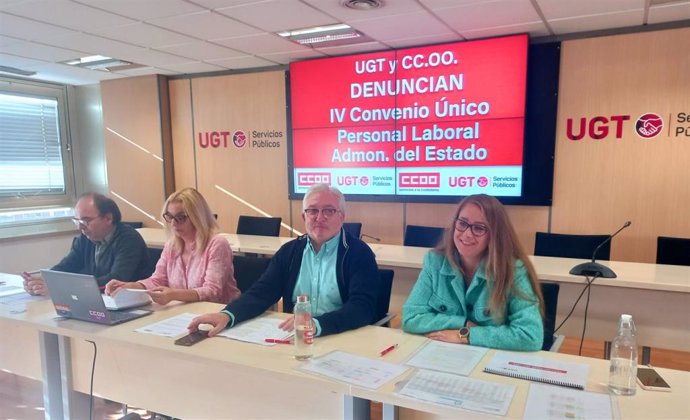 Rueda de prensa de UGT y CCOO para anunciar la denuncia del IV Convenio Único para el Personal Laboral de la Administración General del Estado (AGE)