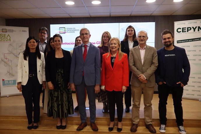 Foto de la presentación este lunes en la sede de CEPYME Aragón de la jornada enmarcada en la Semana del Emprendimiento de la Fundación Aragón Emprende del Gobierno de Aragón.