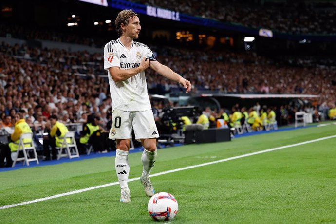 Luka Modric of Real Madrid in action during the Spanish League, LaLiga EA Sports, football match played between Real Madrid and Villarreal CF at Santiago Bernabeu stadium on October 5, 2024, in Madrid, Spain.