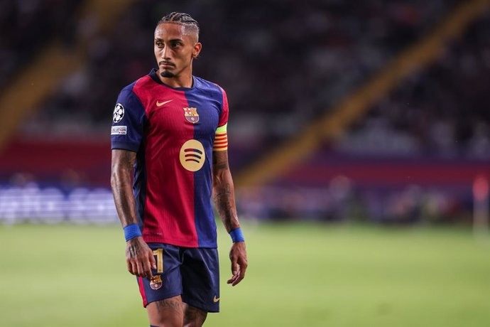 Raphinha Dias Belloli of FC Barcelona looks on during the UEFA Champions League, football match played between FC Barcelona and BSC Young Boys at Estadio Olimpico de Montjuic on October 01, 2024 in Barcelona, Spain.