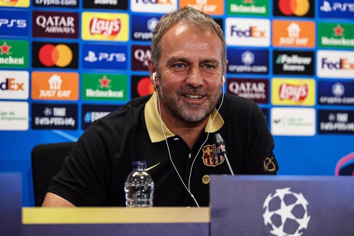 Hansi Flick, head coach of FC Barcelona attends his press conference during the training day of FC Barcelona ahead the UEFA Champions League football match against Bayern Munchen