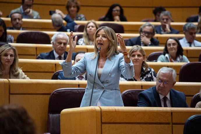 La portavoz del PP en el Senado, Alicia García Rodríguez, durante una sesión de control de Gobierno en el Senado, a 24 de septiembre de 2024, en Madrid (España). 