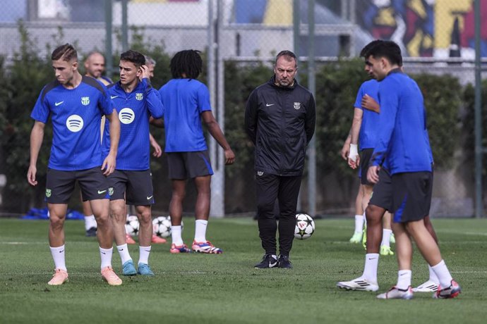 Hansi Flick, head coach during the training day of FC Barcelona ahead UEFA Champions League, football match against Bayern Munich at Ciudad Esportiva Joan Gamper on October 22, 2024 in Sant Joan Despi, Barcelona, Spain.