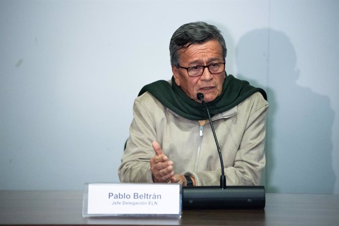 Archivo - October 10, 2023, Bogota, Cundinamarca, Colombia: The chief negotiator of the National Liberation Army (ELN) guerrilla group, Israel Ramirez Pineda, also known as Pablo Beltran during a joint declaration on the progress of the peace process betw