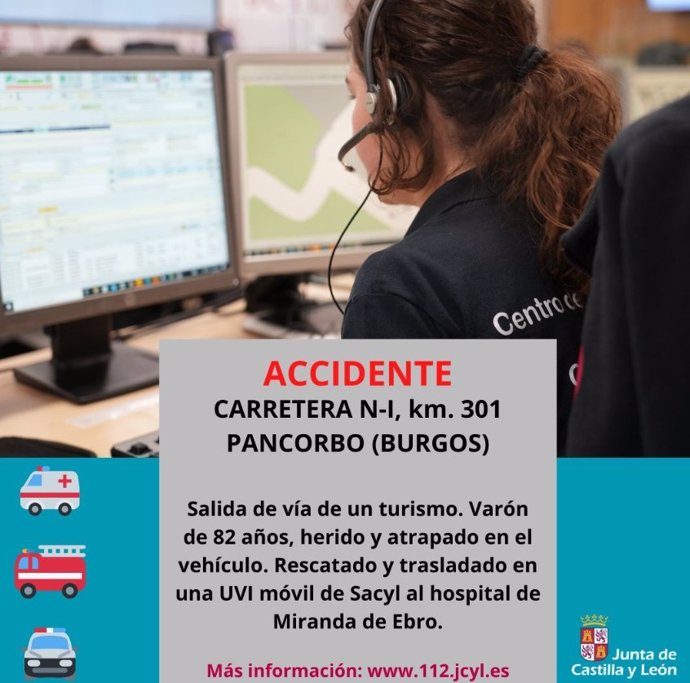 Información del 112 sobre el accidente en Pancorbo (Burgos).