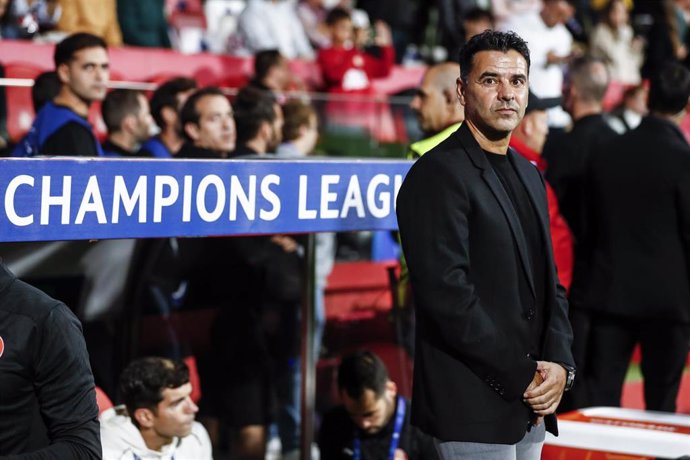 Miguel Angel "Michel" Sanchez, head coach of Girona FC, looks on during the UEFA Champions League 2024/25 League Phase MD3 match between Girona FC and SK Slovan Bratislava at Montilivi stadium on October 22, 2024 in Girona, Spain.