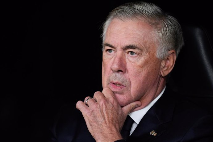 Carlo Ancelotti, head coach of Real Madrid, looks on during the UEFA Champions League 2024/25 League Phase MD3 match between Real Madrid CF and Borussia Dortmund at Estadio Santiago Bernabeu on October 22, 2024, in Madrid, Spain.