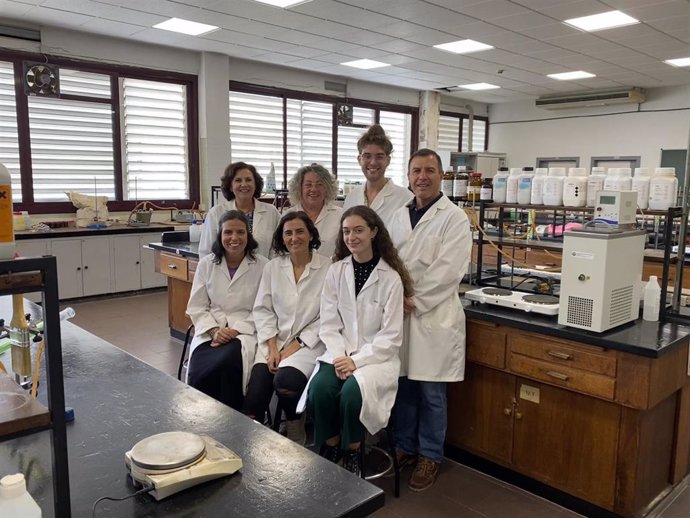 Foto de familia de los investigadores de las Universidades de Sevilla y Huelva que han simulado en un estómago artificial los efectos de un fármaco para combatir la bacteria que provoca cáncer gástrico.