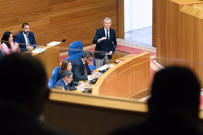 El presidente de la Xunta, Alfonso Rueda, en la sesión de control del Parlamento de Galicia