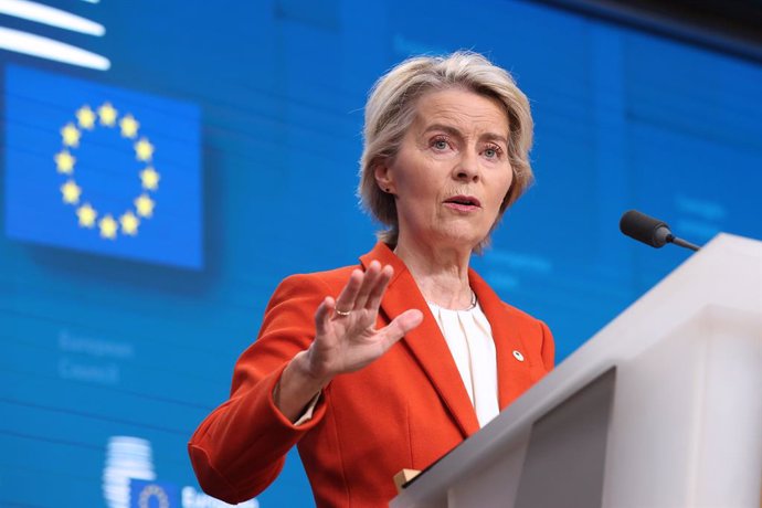 BRUSSELS, Oct. 18, 2024  -- European Commission President Ursula von der Leyen speaks at a press conference during a European Council summit in Brussels, Belgium, Oct. 17, 2024.