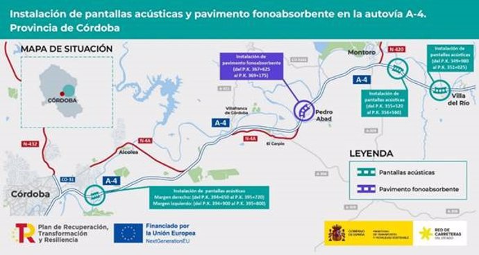 Tramos de la A-4 en Córdoba para reducir el ruido.