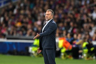 23 October 2024, Spain, Barcelona: Barcelona coach Hansi Flick reacts on the sidelines during the UEFAChampions League soccer match between FC Barcelona and Bayern Munich at the Olympic Stadium. Photo: Sven Hoppe/dpa