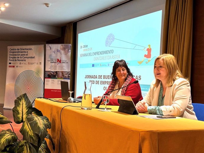 La directora gerente del SNE-NL, Miriam Martón, en la presentación de la jornada en Olite