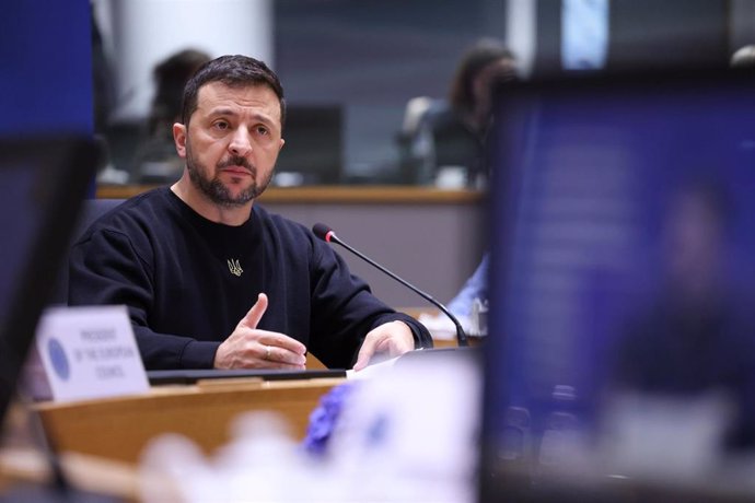 Volodimir Zelenski, presidente de Ucrania, en una cumbre de líderes de la UE, en Bruselas.