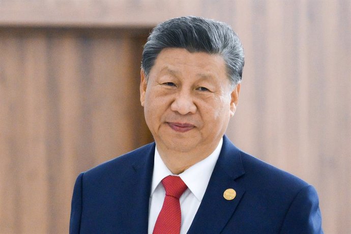 HANDOUT - 23 October 2024, Russia, Kazan: Chinese President Xi Jinping arrives to attend a limited attendance meeting of BRICS leaders during the 16th BRICS summit. 