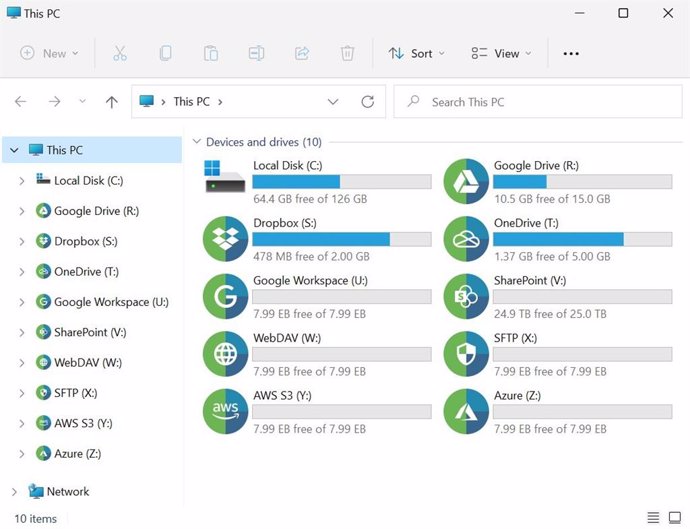 The File Explorer screen showing storage mounted using RaiDrive for Windows.