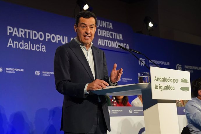 El presidente del PP de Andalucía, Juanma Moreno, en la Junta directiva regional del PP-A.