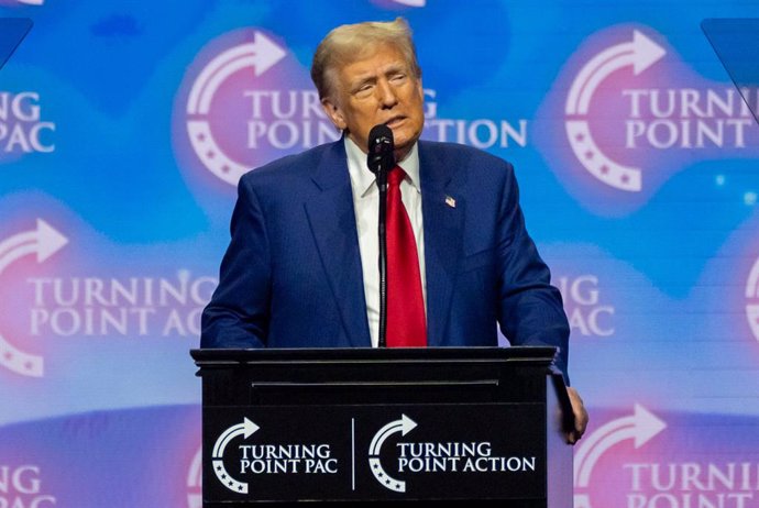October 23, 2024, Duluth, Georgia, United States: Former President Donald Trump speaks at a rally in Duluth, Georgia. Turning Point Action is hosting the rally in support of former President Donald Trump as the campaign enters its final 2 weeks.