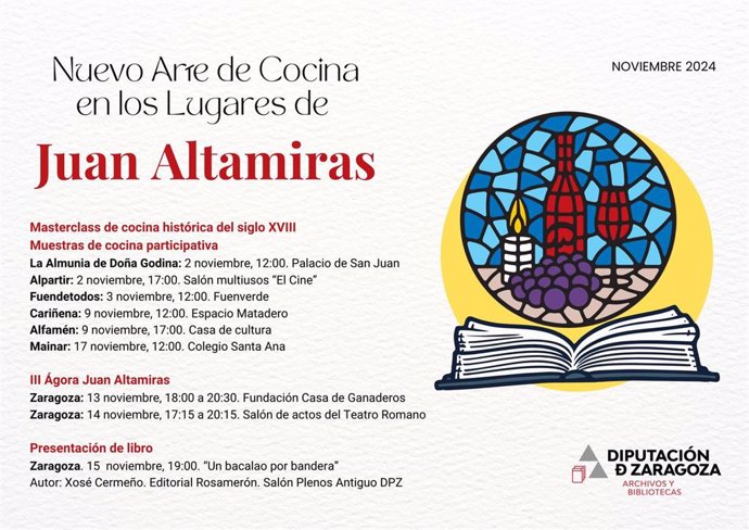 Cartel resumen de las diferentes actividades que la DPZ pone en marcha para recuperar el trabajo gastronómico de Altamiras.