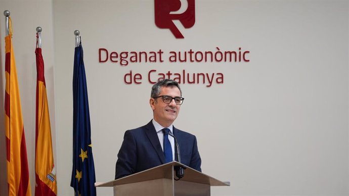 El ministro de la Presidencia, Justicia y Relaciones con las Cortes, Félix Bolaños en el Decanato de Registradores de Catalunya