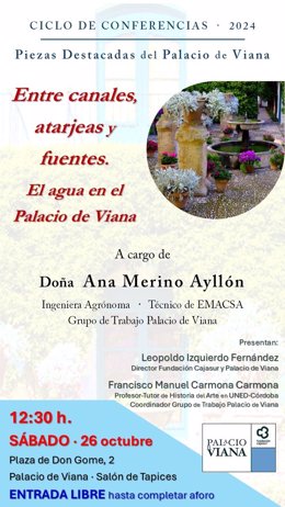 Cartel de la conferencia sobre agua en el Palacio de Viana.