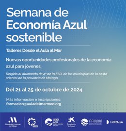 Cartel de actividades de la Diputación de Málaga sobre economía azul para escolares.