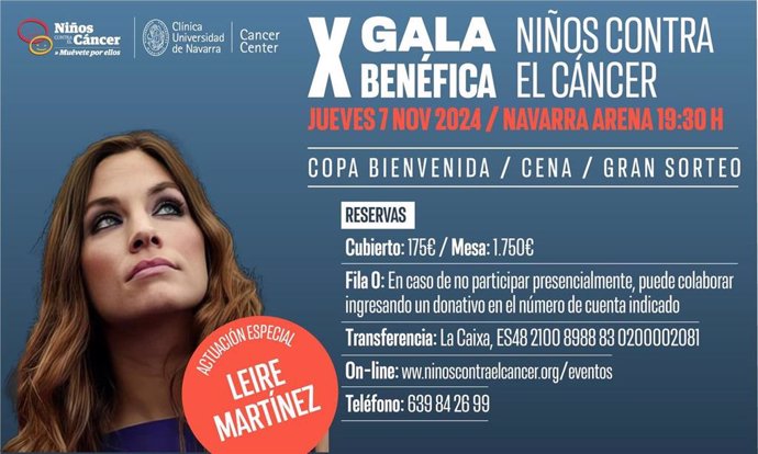 Cartel de la Gala de Niños contra el Cáncer en la que actuará Leire Martínez.