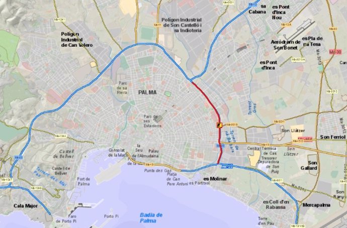 Plano de los tramos afectados por los cortes en vía de Cintura