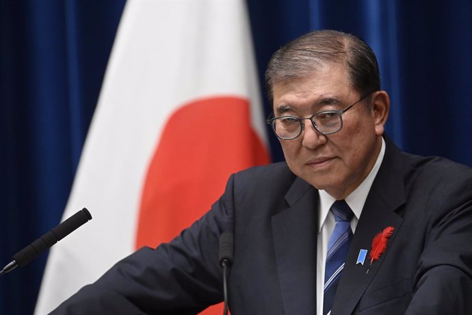 October 9, 2024, Tokyo, Japan: Japanese Prime Minister Shigeru Ishiba holds a press conference at his official residence in Tokyo, Japan, on October 9, 2024. After dissolving the Lower House of Parliament, proceeding for an early election on October 27.