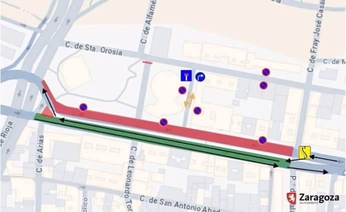 Mapa en la que se detalla la zona afectada por el avance de las obras de la Avenida Navarra