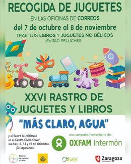 Cartel de la campaña de recogida de juguetes y libros de Oxfam