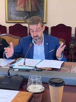 El portavoz del PSOE en el Ayuntamiento de Oviedo, Carlos Fernández Llaneza, durante el pleno municipal.